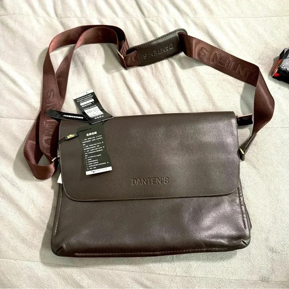 NWT dantens men’s crossbody bag brown leather